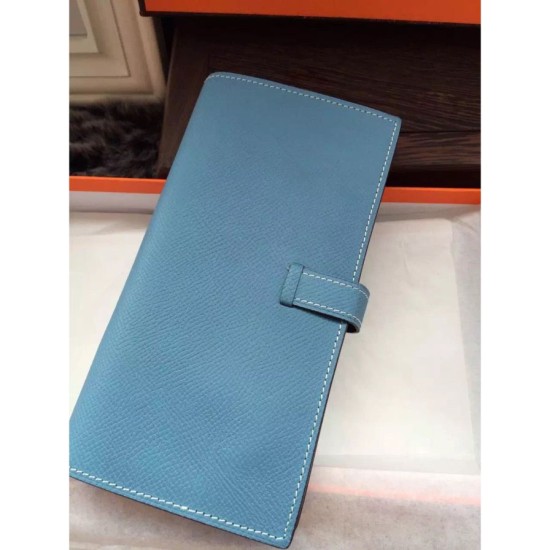 Replica Hermes Bearn Portafoglio in pelle blu Jean Epsom