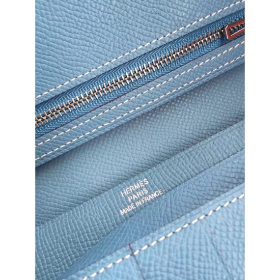 Replica Hermes Bearn Portafoglio in pelle blu Jean Epsom