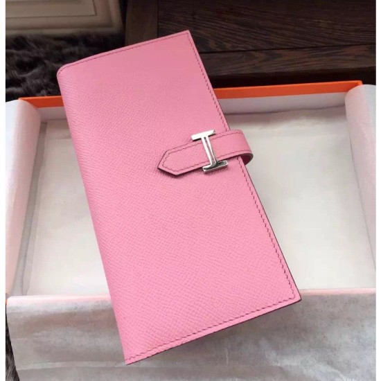 Replica Hermes Bearn Portafoglio in pelle rosa Epsom