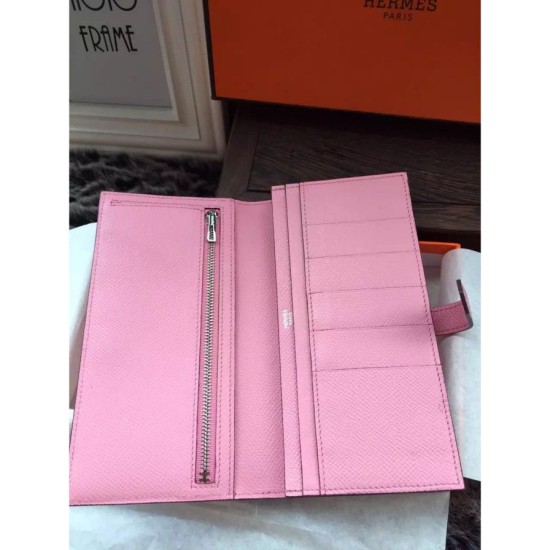 Replica Hermes Bearn Portafoglio in pelle rosa Epsom