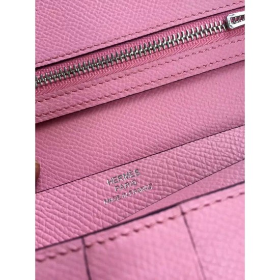 Replica Hermes Bearn Portafoglio in pelle rosa Epsom