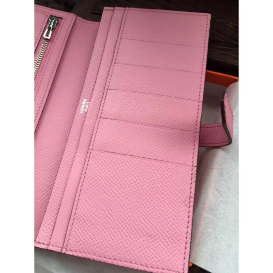 Replica Hermes Bearn Portafoglio in pelle rosa Epsom