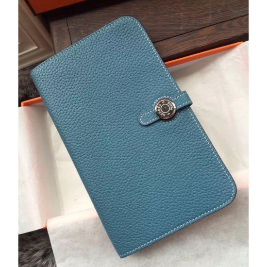Replica Hermes Dogon Portafoglio In Blue Jean pelle