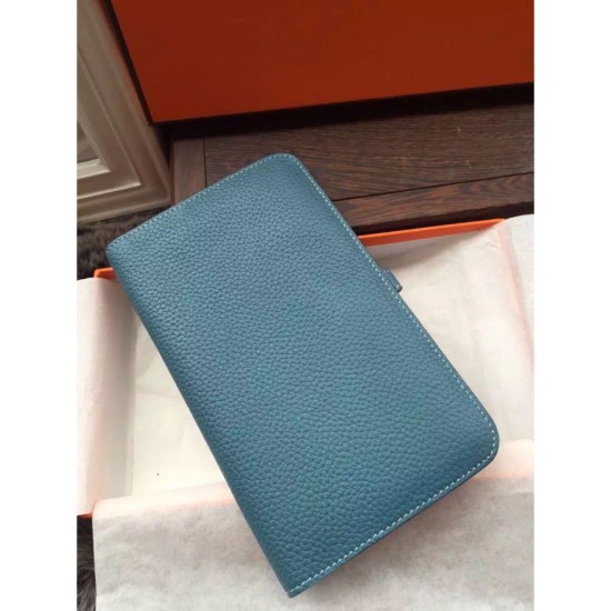 Replica Hermes Dogon Portafoglio In Blue Jean pelle