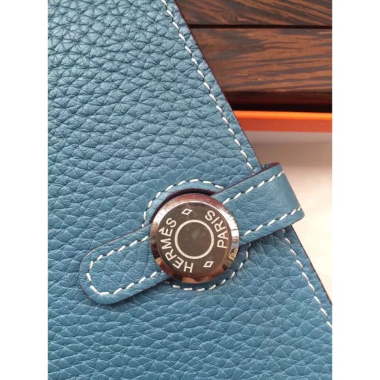 Replica Hermes Dogon Portafoglio In Blue Jean pelle