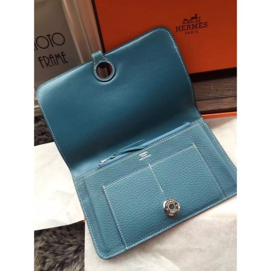 Replica Hermes Dogon Portafoglio In Blue Jean pelle