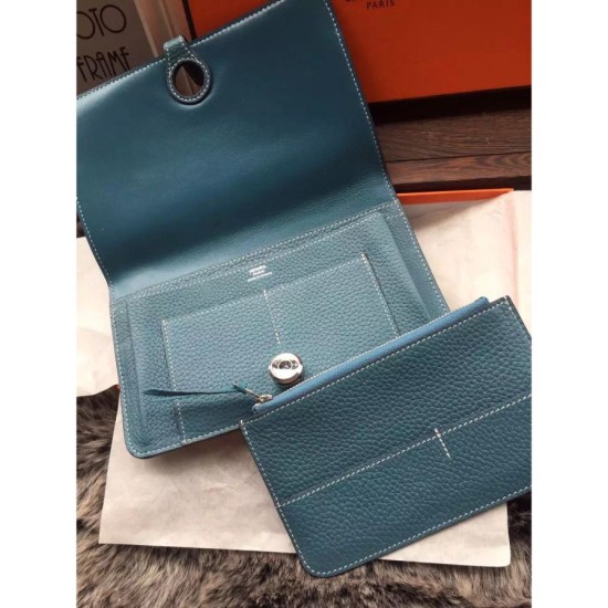 Replica Hermes Dogon Portafoglio In Blue Jean pelle