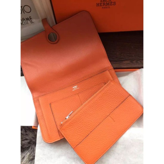 Replica Hermes Dogon Portafoglio in pelle arancione