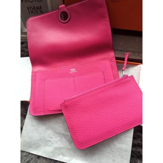 Replica Hermes Dogon Portafoglio in pelle Rose Tyrien
