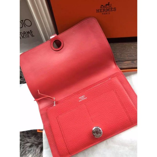 Replica Hermes Dogon Portafoglio in pelle Vermillion