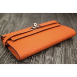Replica Hermes Kelly Longue Portafoglio in pelle arancione Clemence
