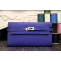 Replica Hermes Kelly Longue Portafoglio in pelle blu elettrico Clemence