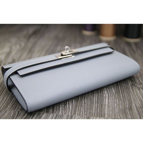 Replica Hermes Kelly Longue Portafoglio in pelle blu Lin Epsom
