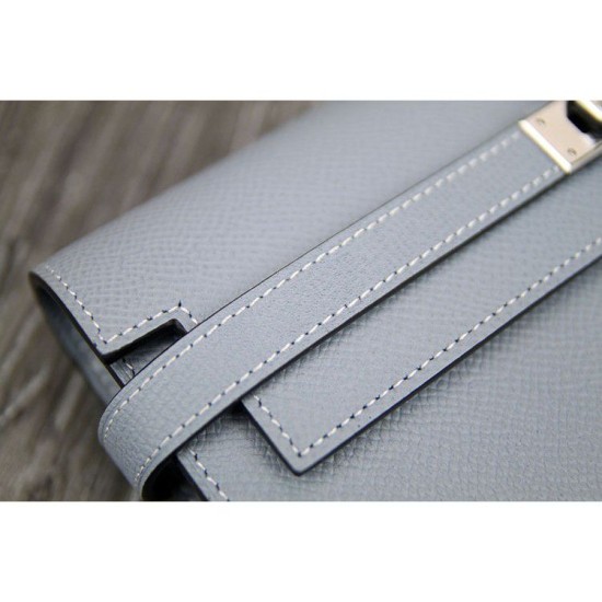 Replica Hermes Kelly Longue Portafoglio in pelle blu Lin Epsom