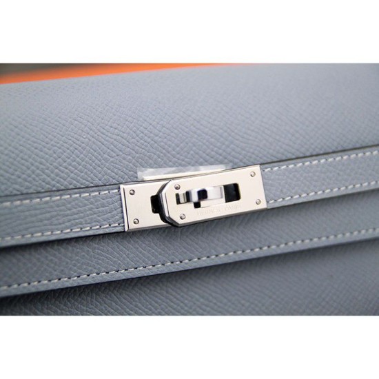 Replica Hermes Kelly Longue Portafoglio in pelle blu Lin Epsom