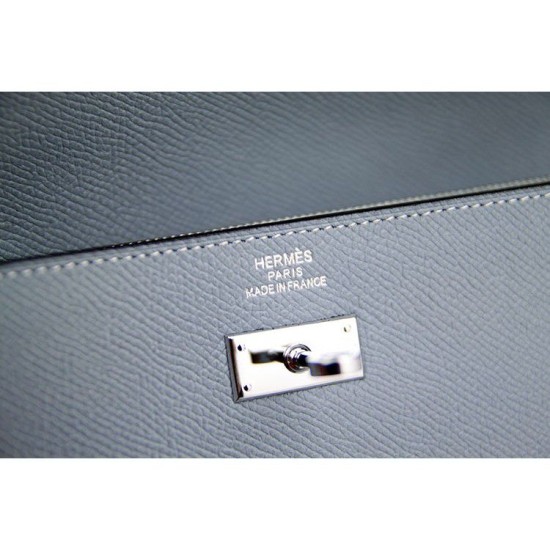 Replica Hermes Kelly Longue Portafoglio in pelle blu Lin Epsom