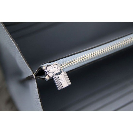 Replica Hermes Kelly Longue Portafoglio in pelle blu Lin Epsom