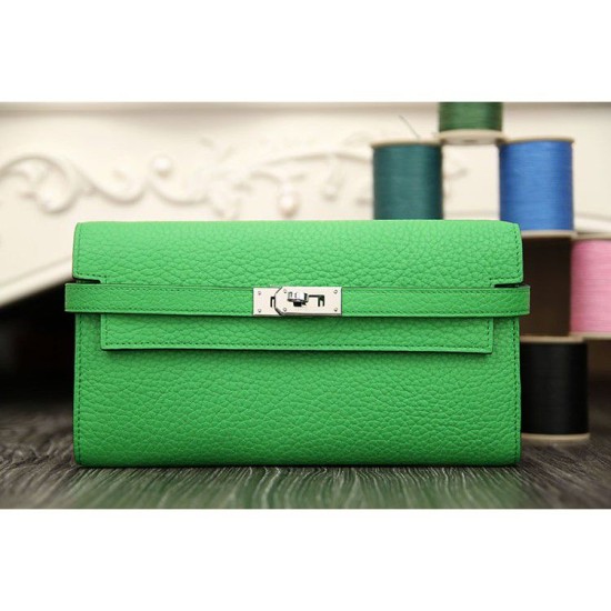 Replica Hermes Kelly Longue Portafoglio in pelle di bambù Clemence