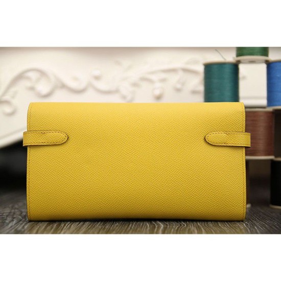 Replica Hermes Kelly Longue Portafoglio in pelle gialla Epsom