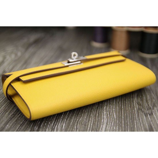 Replica Hermes Kelly Longue Portafoglio in pelle gialla Epsom