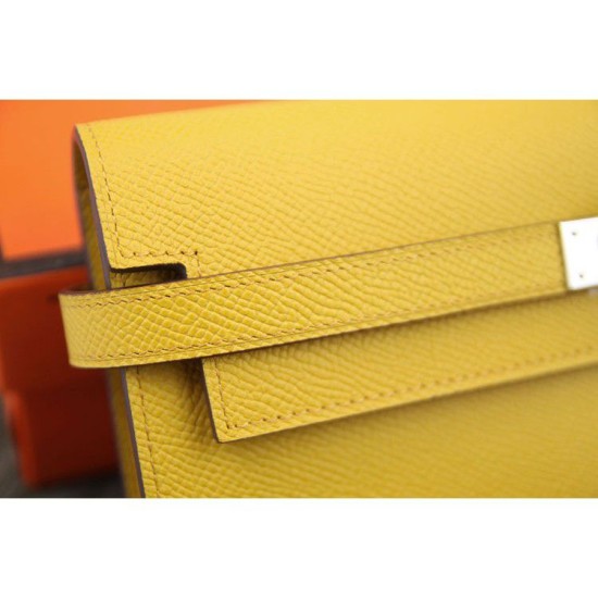 Replica Hermes Kelly Longue Portafoglio in pelle gialla Epsom