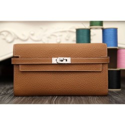 Replica Hermes Kelly Longue Portafoglio in pelle marrone Clemence