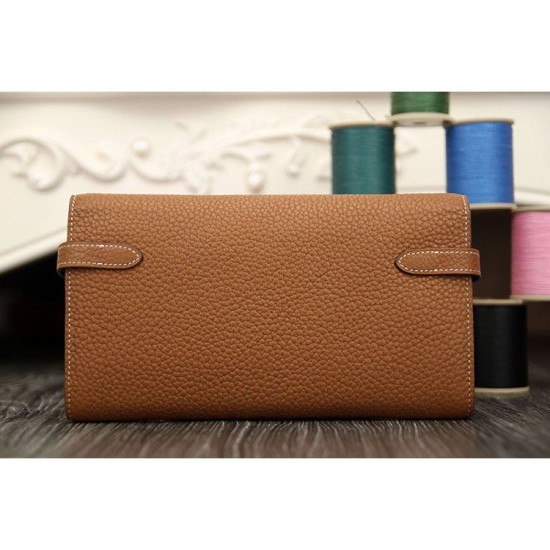 Replica Hermes Kelly Longue Portafoglio in pelle marrone Clemence