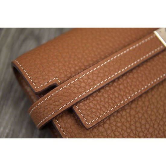 Replica Hermes Kelly Longue Portafoglio in pelle marrone Clemence