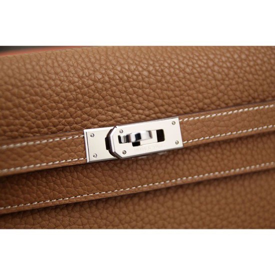 Replica Hermes Kelly Longue Portafoglio in pelle marrone Clemence