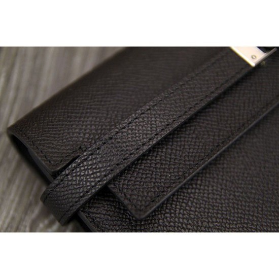 Replica Hermes Kelly Longue Portafoglio in pelle nera Epsom