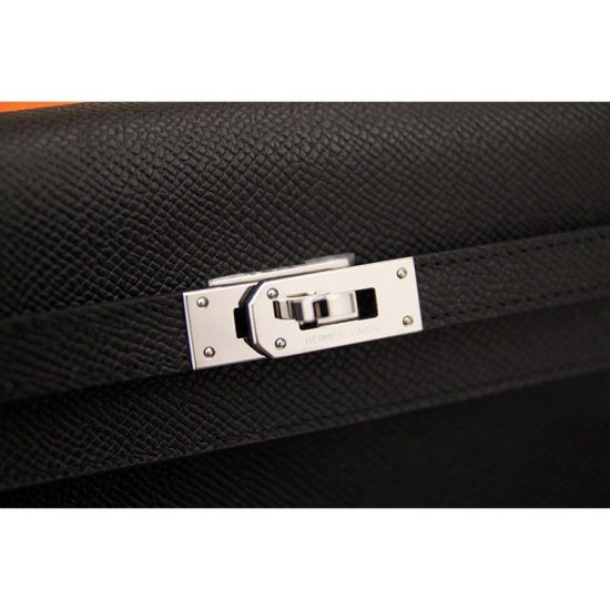 Replica Hermes Kelly Longue Portafoglio in pelle nera Epsom