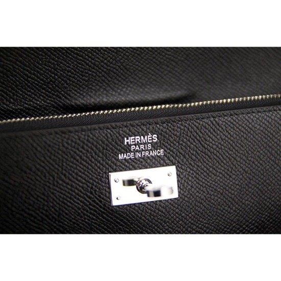 Replica Hermes Kelly Longue Portafoglio in pelle nera Epsom