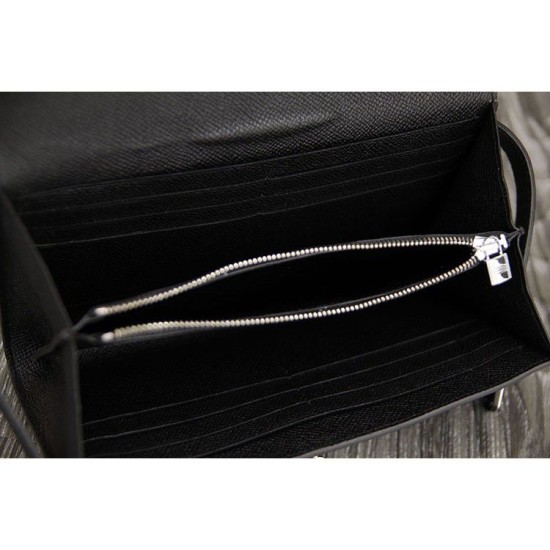 Replica Hermes Kelly Longue Portafoglio in pelle nera Epsom