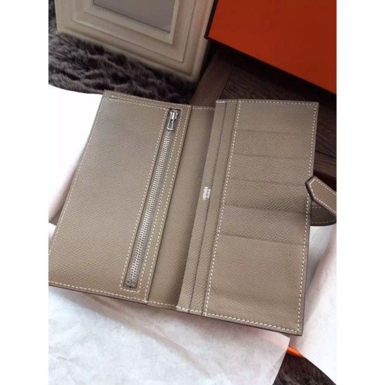 Replica Portafoglio Hermes Bearn in pelle Etain Epsom