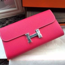 Replica Portafoglio Hermes Costanza a lungo in cuoio rosso Epsom