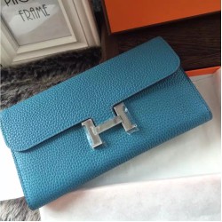 Replica Portafoglio Hermes Costanza a lungo in Jean pelle blu