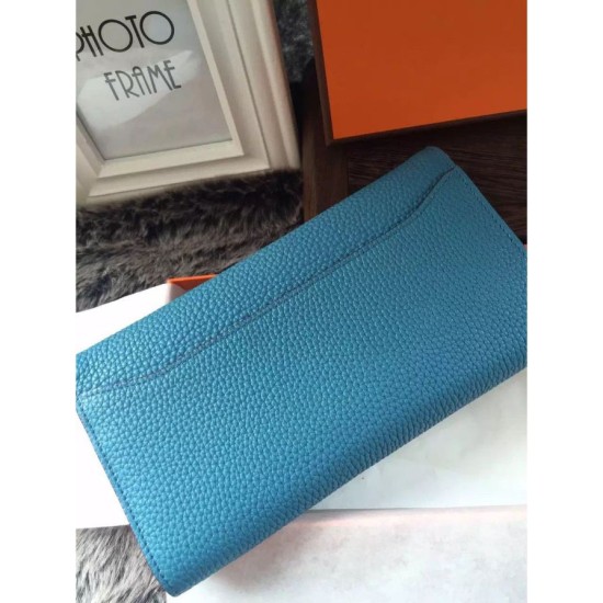 Replica Portafoglio Hermes Costanza a lungo in Jean pelle blu