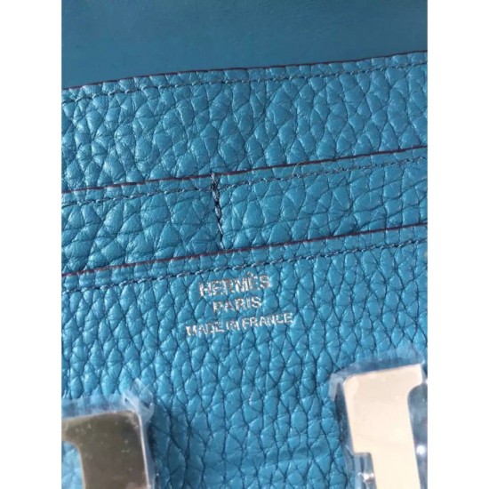 Replica Portafoglio Hermes Costanza a lungo in Jean pelle blu