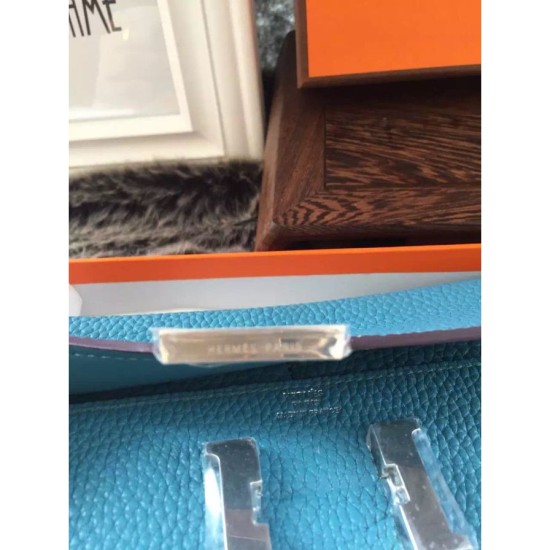 Replica Portafoglio Hermes Costanza a lungo in Jean pelle blu
