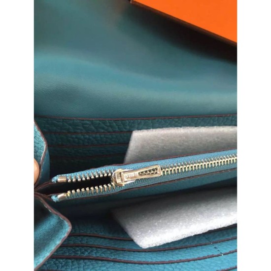 Replica Portafoglio Hermes Costanza a lungo in Jean pelle blu