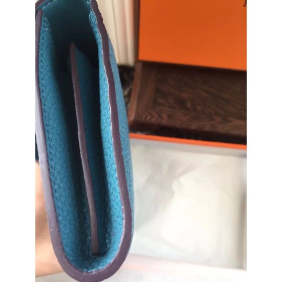 Replica Portafoglio Hermes Costanza a lungo in Jean pelle blu