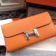 Replica Portafoglio Hermes Costanza a lungo in pelle arancione Epsom