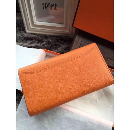 Replica Portafoglio Hermes Costanza a lungo in pelle arancione Epsom