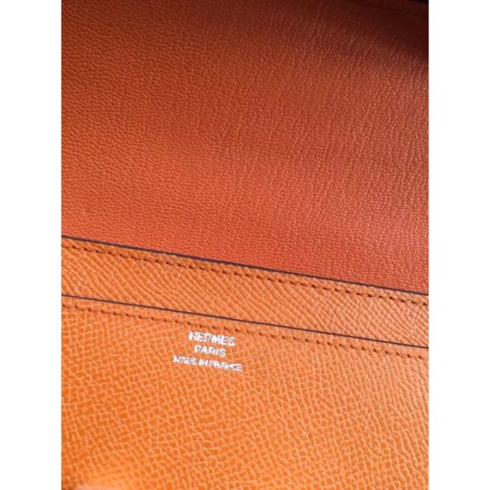 Replica Portafoglio Hermes Costanza a lungo in pelle arancione Epsom