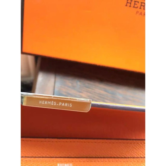 Replica Portafoglio Hermes Costanza a lungo in pelle arancione Epsom