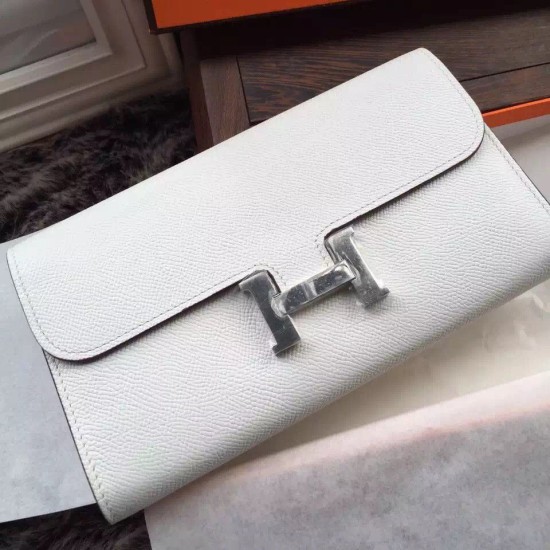 Replica Portafoglio Hermes Costanza a lungo in pelle bianca Epsom