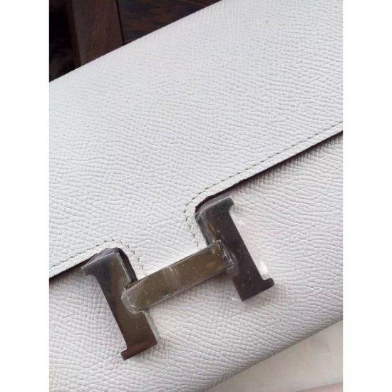 Replica Portafoglio Hermes Costanza a lungo in pelle bianca Epsom
