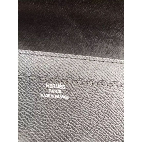 Replica Portafoglio Hermes Costanza a lungo in pelle nera Epsom
