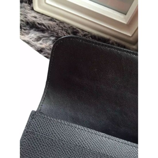 Replica Portafoglio Hermes Costanza a lungo in pelle nera Epsom