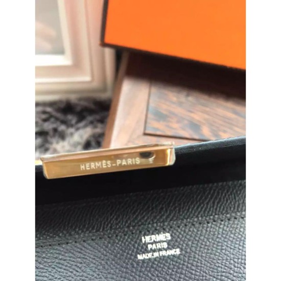 Replica Portafoglio Hermes Costanza a lungo in pelle nera Epsom